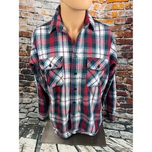 Vintage WearGuard Mens Plaid Flannel Shirt Button Up Red Blue‎ White